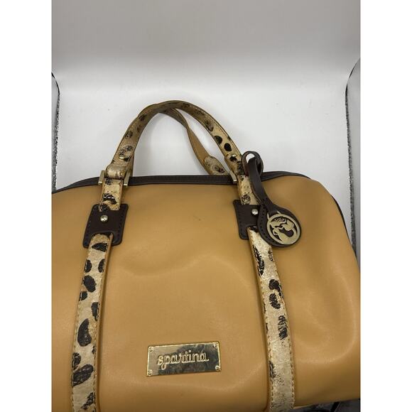 Spartina Tan Leather Handbag w/Leopard Print Handle/Accents-Great Used Condition - Picture 5 of 13